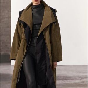 New ZARA LONG MIXED TRENCH ZW COLLECTION NWT MID KHAKI SIZE M